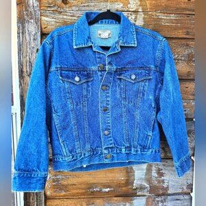Vintage RARE Open Trails Blue Denim Button up Jacket w/ Pockets 100% Cotton